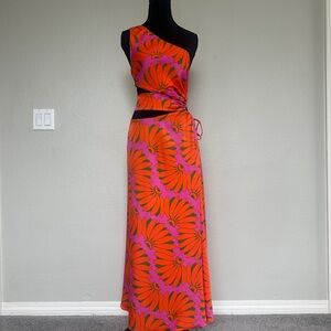 FARM Rio Pink and Orange Floral Maxi Dress